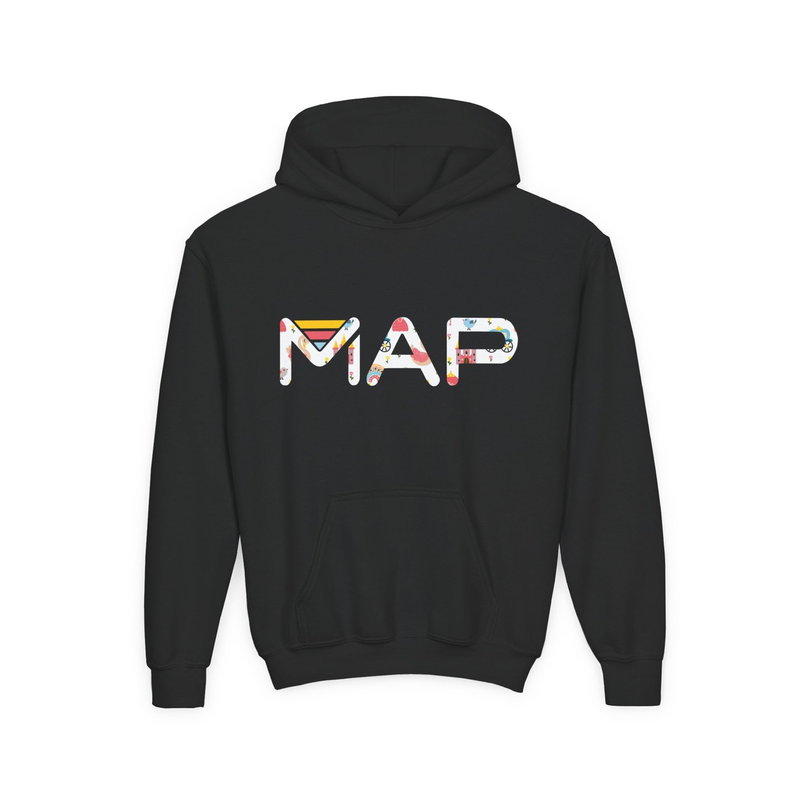 Colorful Map Design Youth Hoodie, Cool Sweatshirt for Kids, Fun Outdoor Wear, Gift for Birthday, Travel Inspired Outfit - Image 2