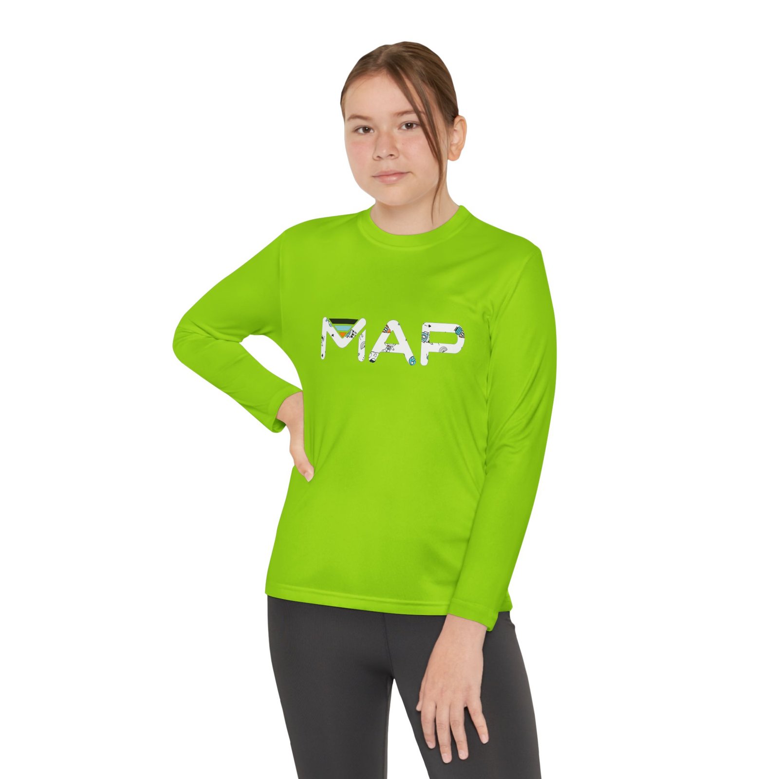 Youth Long Sleeve Competitor Tee with MAP Design, Stylish Kids Apparel, Playful Gift, Comfortable T-Shirt, School Wear, Casual Outfit - Image 5