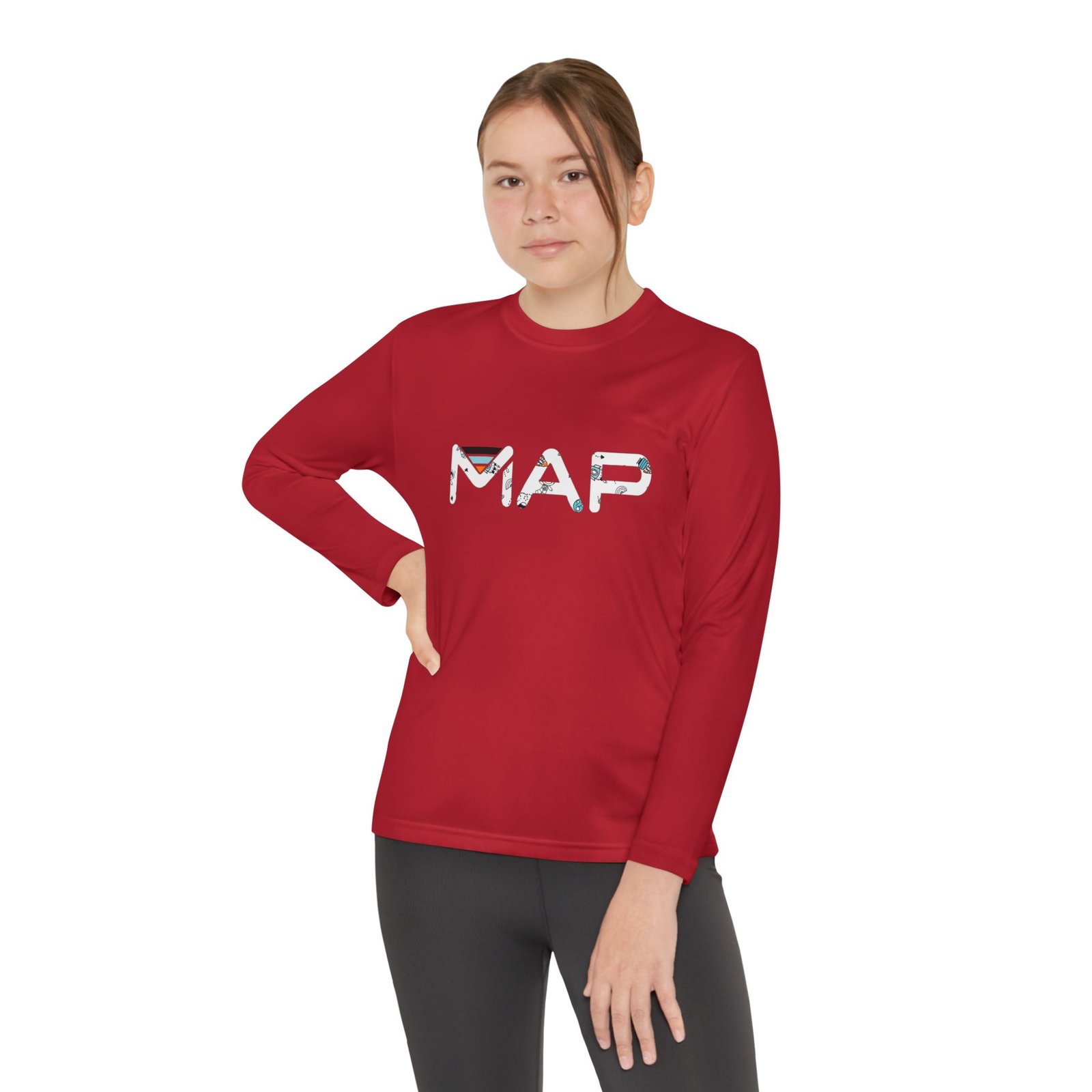Youth Long Sleeve Competitor Tee with MAP Design, Stylish Kids Apparel, Playful Gift, Comfortable T-Shirt, School Wear, Casual Outfit - Image 9