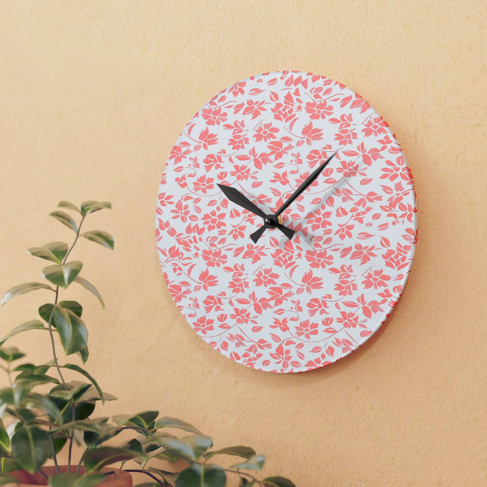 Floral Acrylic Wall Clock, Decorative Clock, Home Decor, Gift for Her, Modern Wall Art, Timepiece, Living Room Decor - Image 5