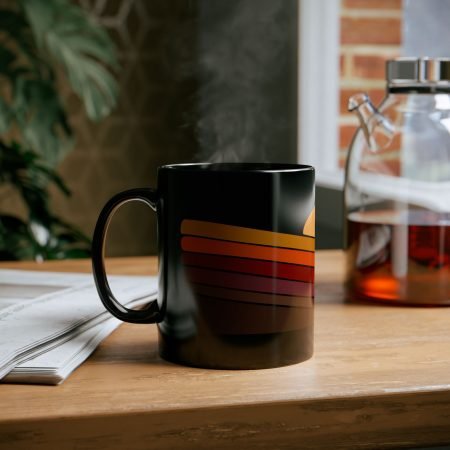 Retro Sunset Coffee Mug - Unique Black Mug for Coffee Lovers, Gift for Home, Modern Kitchen Decor, Hot Beverage Cup, Sunrise Vibes