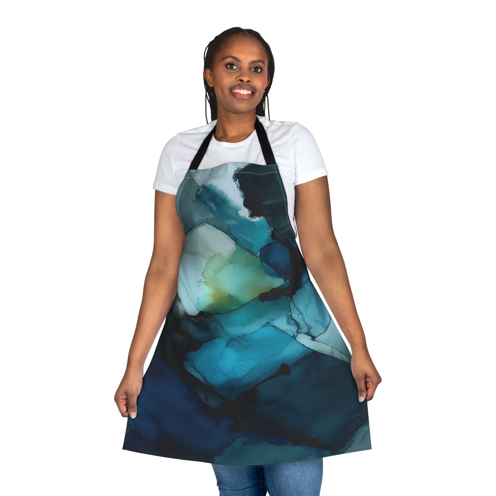 Stylish Artisan Apron, Aqua Marble Design, Unique Kitchen Gift, Culinary Fun, Home Cooking, Art Decor - Image 4