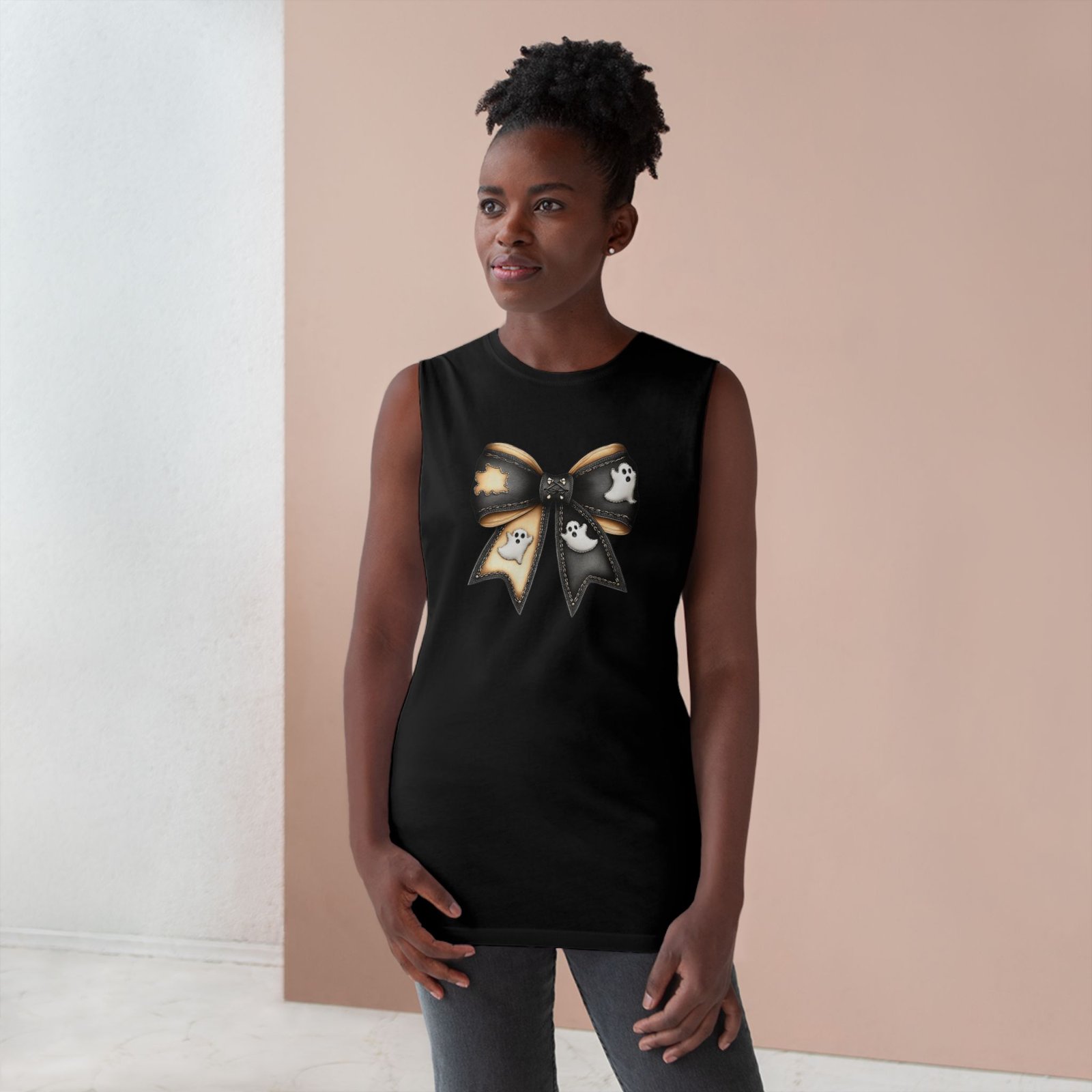 Ghost Bow Halloween Tank | Unisex Ghost-Themed Shirt, Spooky Party Outfit, Fall Fashion, Halloween Costume Top, Casual Wear - Image 2
