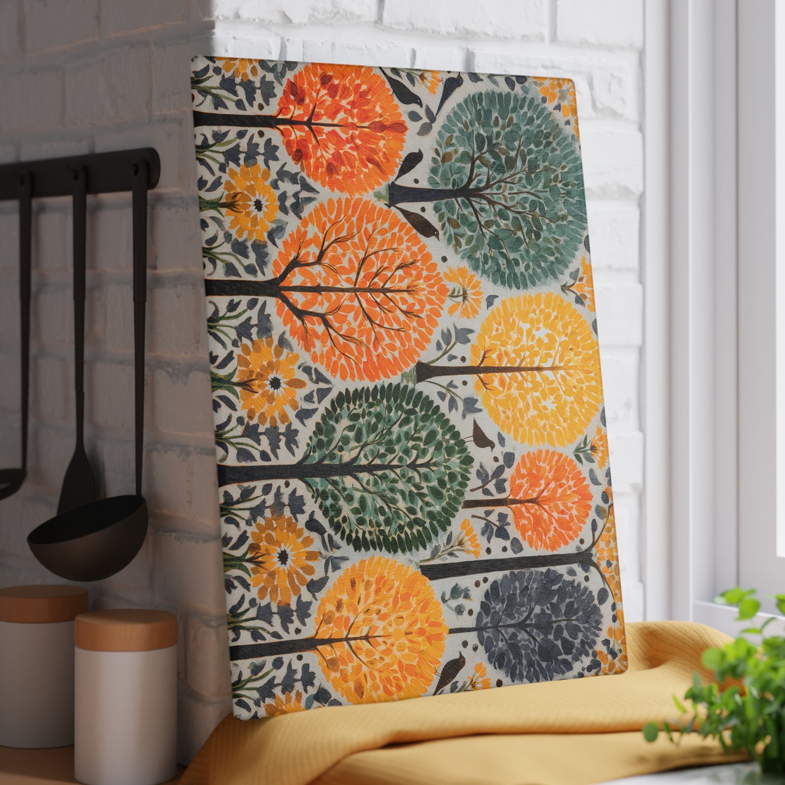 Vibrant Tree-Themed Glass Cutting Board, Kitchen Decor, Gift for Foodies, Cooking Utensil, Eco-Friendly Kitchenware - Image 4