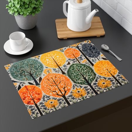 Colorful Forest Trees Placemat, Nature Table Decor, Autumn Kitchen Accessories, Eco-Friendly Dining, Gift for Nature Lovers