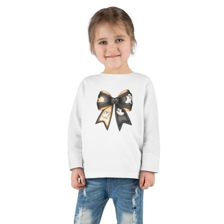 Toddler Long Sleeve Tee with Cute Ghost Bow Design, Perfect for Halloween, Kids' Cozy Wear, Halloween Costume Tee, Toddler Fashion, [...]