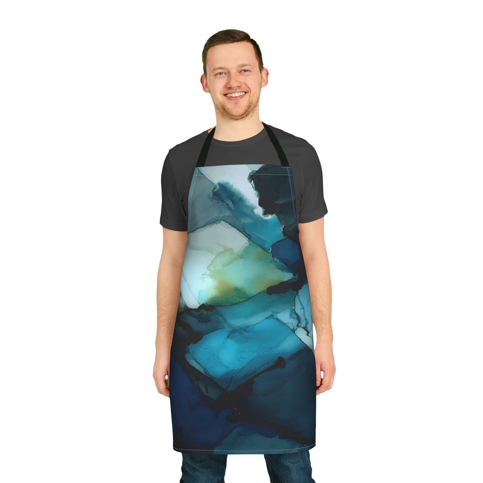 Stylish Artisan Apron, Aqua Marble Design, Unique Kitchen Gift, Culinary Fun, Home Cooking, Art Decor - Image 2
