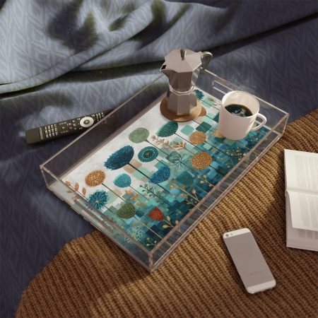 Floral Acrylic Serving Tray, Decorative Tableware, Home Decor, Gift for Hostess, Spring Table Setting, Kitchen Decor