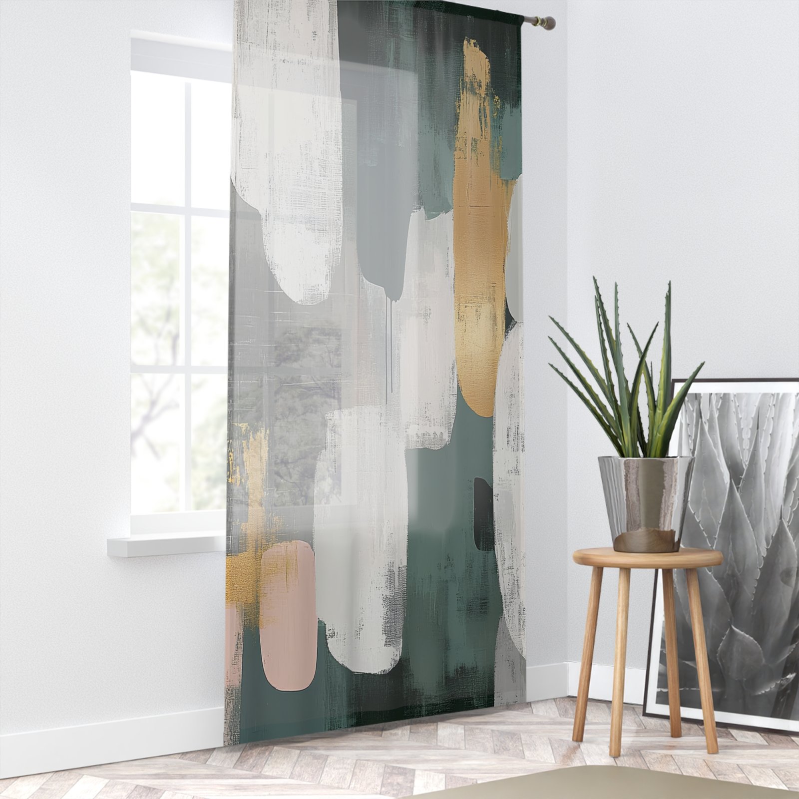 Artistic Window Curtain with Abstract Design, Boho Home Decor, Geometric Print, Living Room Accessory, Modern Interior Styling - Image 2