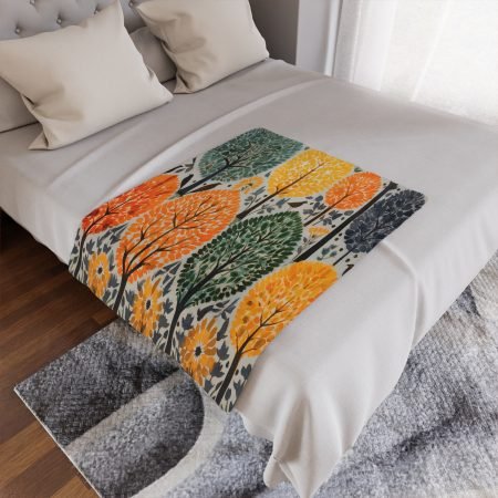 Cozy Minky Blanket with Colorful Autumn Trees | Perfect for Fall Decor, Gifts, Snuggling, Home Blankets, and Picnics