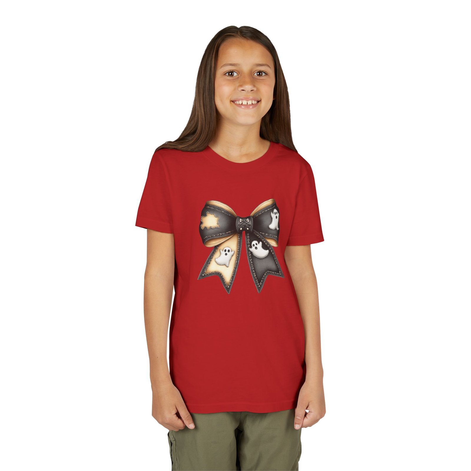 Ghostly Bow Youth Tee - Halloween Tee, Kids Short Sleeve Shirt, Spooky Shirt, Fall Fashion, Cute Ghost T-Shirt - Image 8