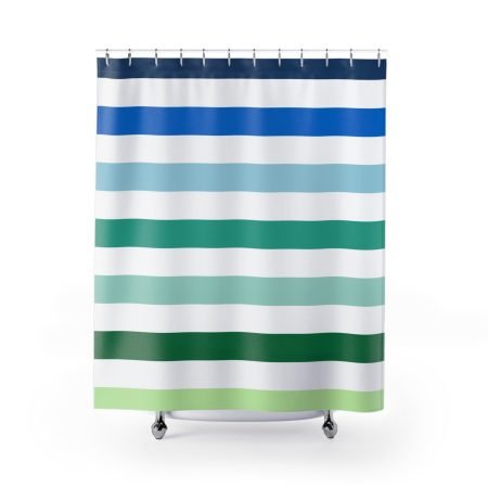 Coastal Striped Shower Curtain, Nautical Home Decor, Beach House Bathroom, Colorful Curtains, Spa Vibe for Relaxing Spaces