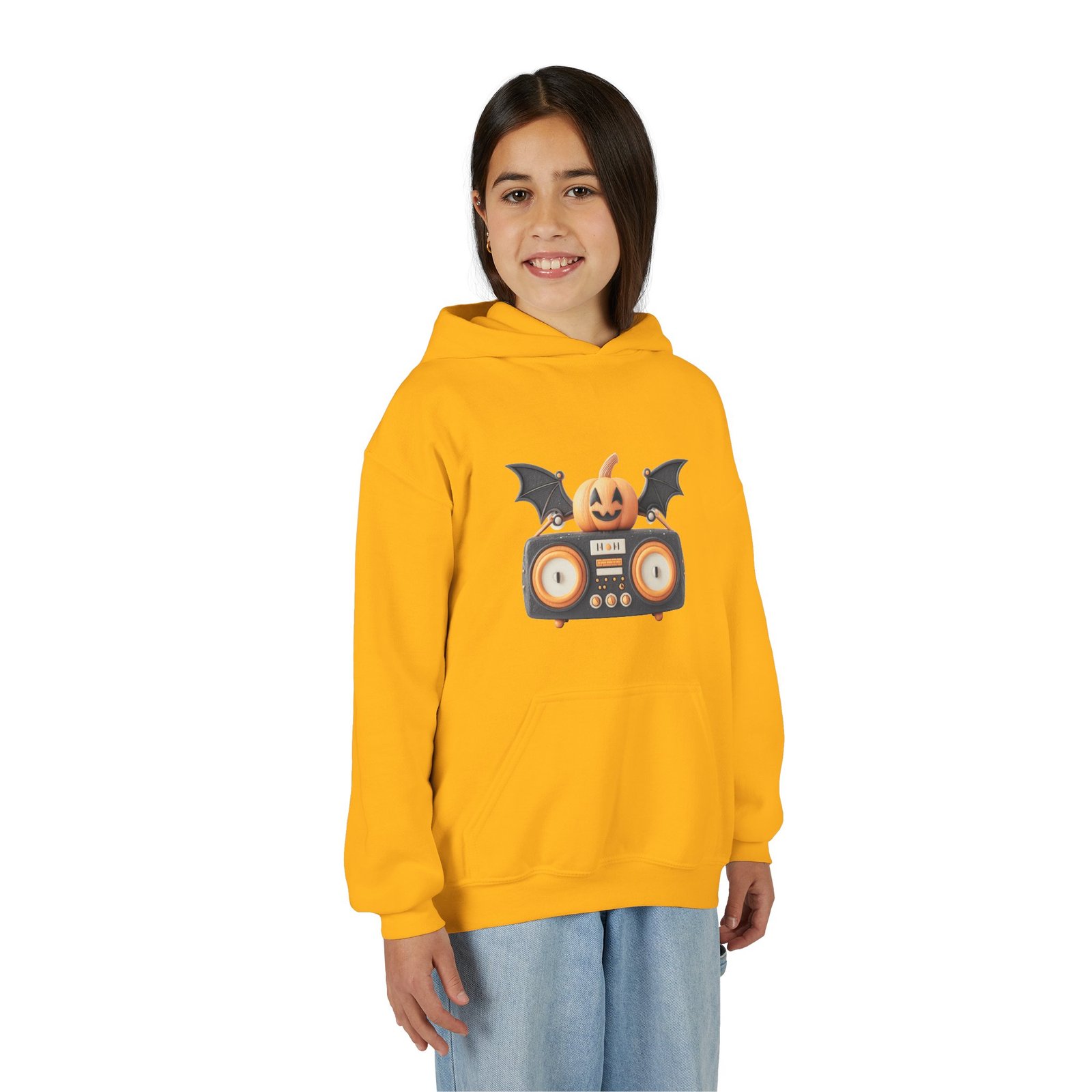 Halloween Pumpkin Beatbox Youth Hoodie, Spooky Sweatshirt for Kids, Fall Fashion, Halloween Costume, Trick or Treat Apparel - Image 3