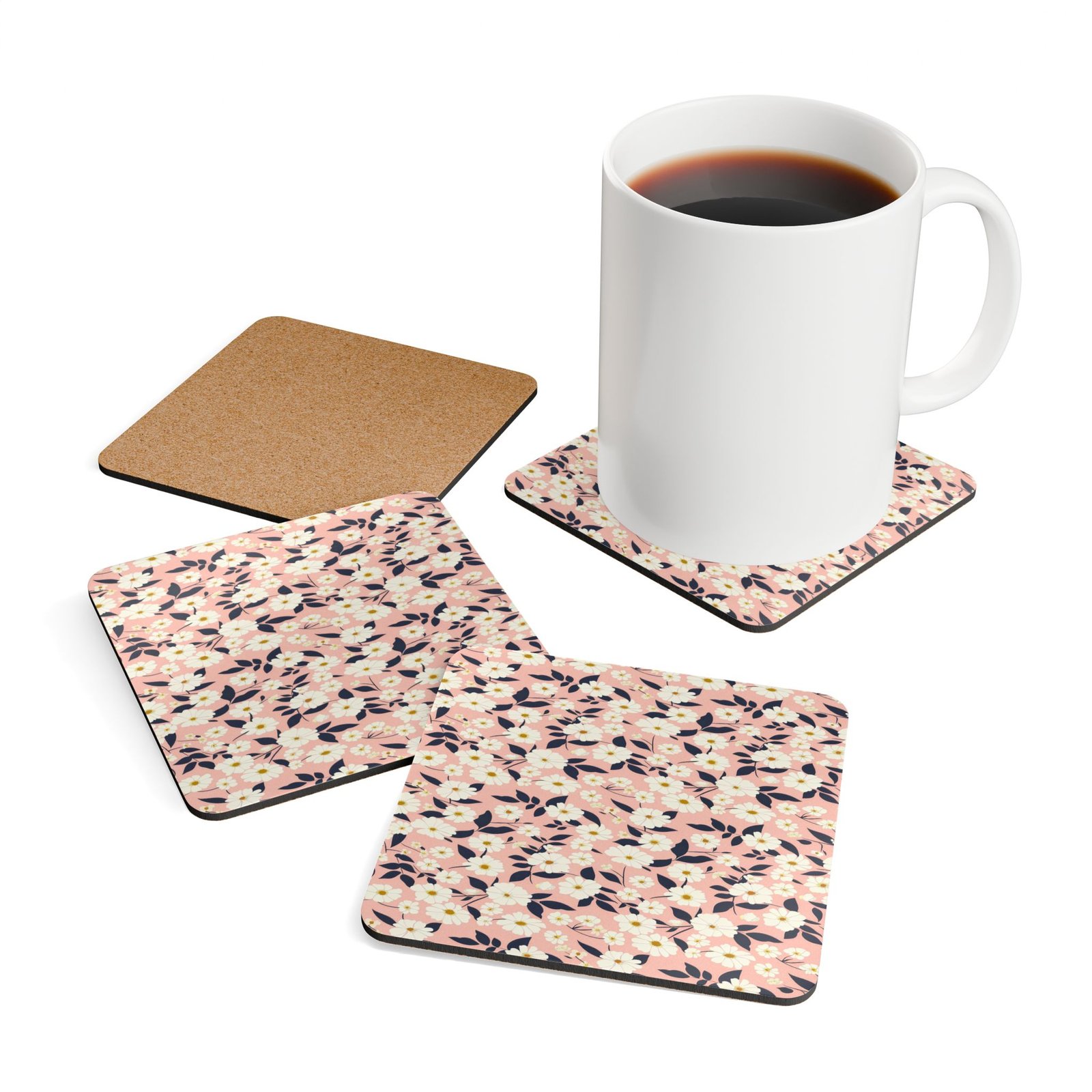 Floral Cork Coaster Set, Decorative Drink Coasters, Home Decor, Gift for Her, Kitchen Accessories, Eco-Friendly Coasters - Image 4