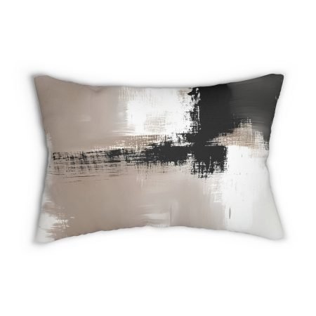 Modern Abstract Lumbar Pillow, Decorative Cushion for Living Room, Boho Home Decor, Black and Beige Throw Pillow, Unique Gift Idea