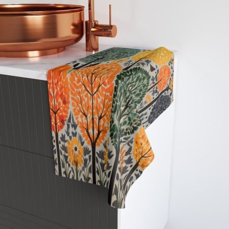 Colorful Tree Hand Towel, Botanical Kitchen Towel, Nature Lover Gift, Rustic Home Decor, Eco-Friendly Hand Towel