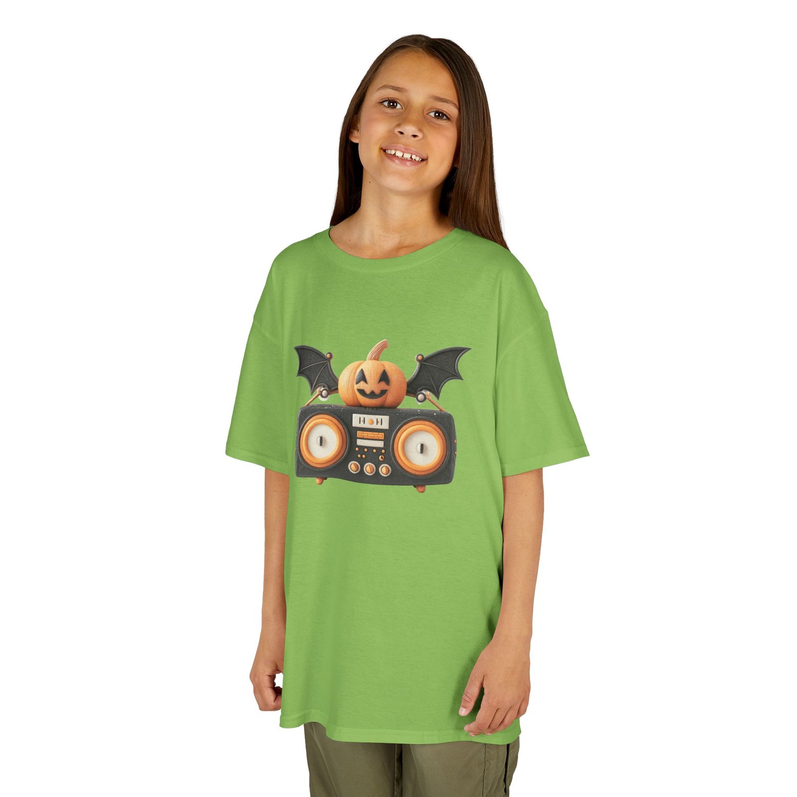 Halloween Pumpkin Boombox Kids Tee, Fun Graphic Tee, Kids Halloween T-Shirt, Spooky Season Gift, Cute Trick or Treat Shirt - Image 4