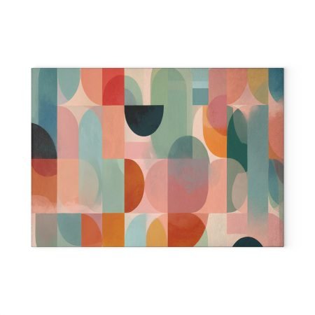 Colorful Geometric Glass Cutting Board, Chic Kitchen Decor, Modern Serving Tray, Wedding Gift, Unique Home Accessory
