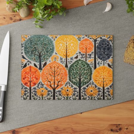 Vibrant Tree-Themed Glass Cutting Board, Kitchen Decor, Gift for Foodies, Cooking Utensil, Eco-Friendly Kitchenware