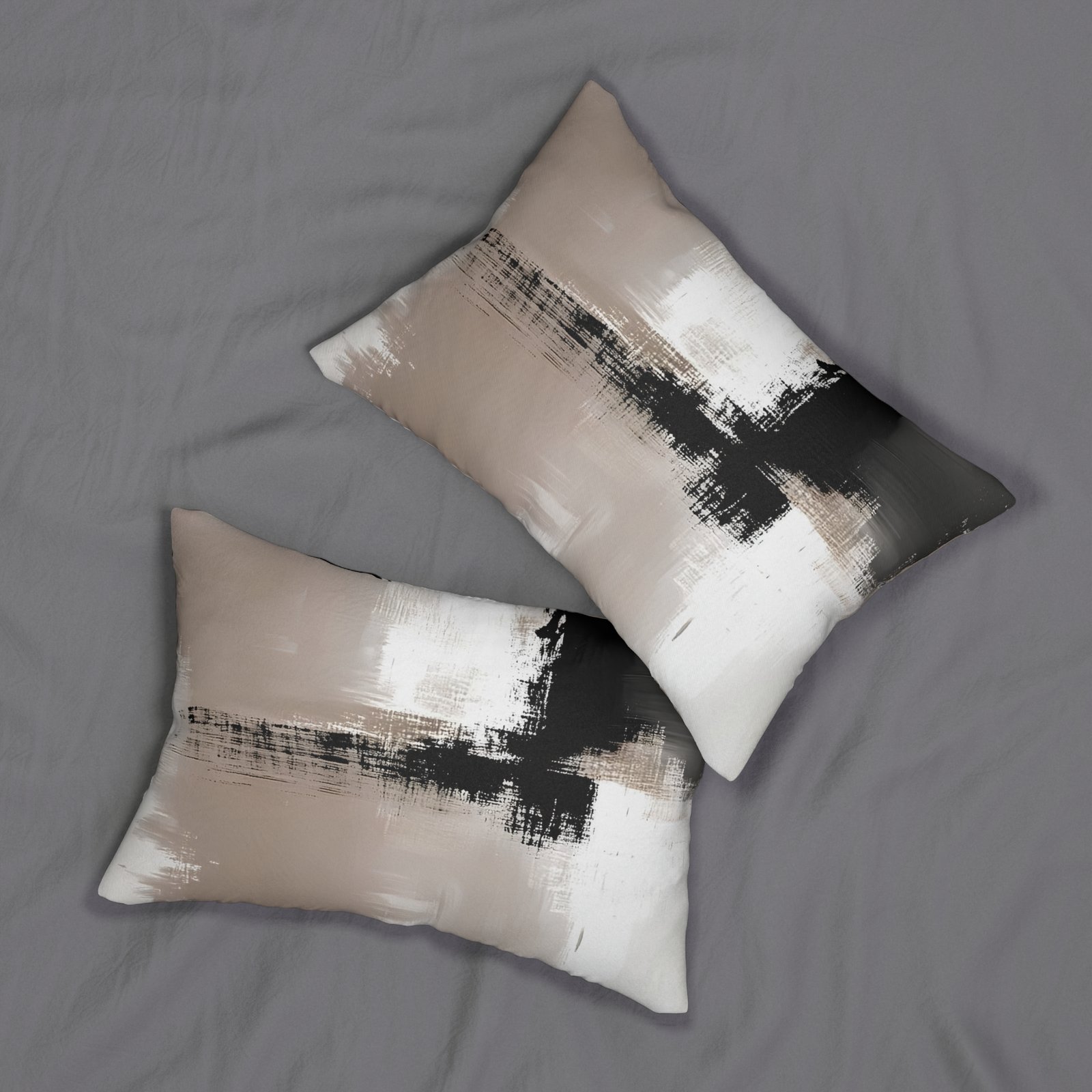 Modern Abstract Lumbar Pillow, Decorative Cushion for Living Room, Boho Home Decor, Black and Beige Throw Pillow, Unique Gift Idea - Image 4