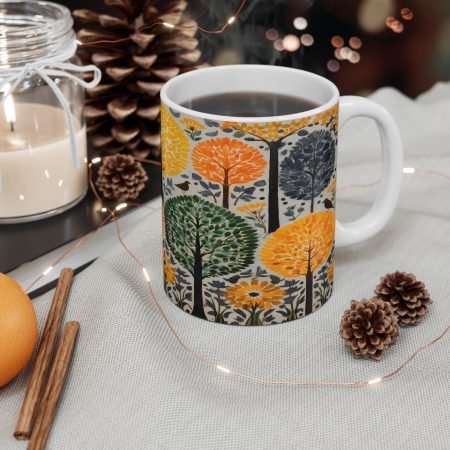 Autumn Forest Print Mug | Colorful Tree Design Coffee Cup, Nature Lover Gift, Fall Decor, Camping Essentials, Cozy Drinkware