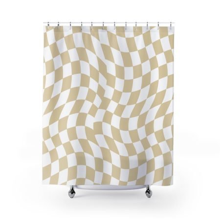 Elegant Checkered Shower Curtain, Modern Bathroom Decor, Abstract Wave Pattern, Home Spa Gift, Boho Style