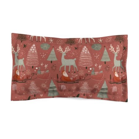 Cozy Holiday Microfiber Pillow Sham, Christmas Bedroom Decor, Festive Bedding, Santa and Reindeer Design, Winter Home Accent