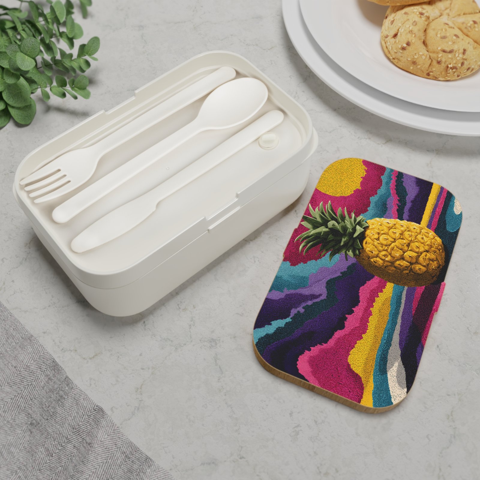 Vibrant Pineapple Bento Lunch Box - Colorful Lunch Container, Meal Prep Box, Eco-Friendly Food Storage, Perfect for Kids & Adults - Image 2