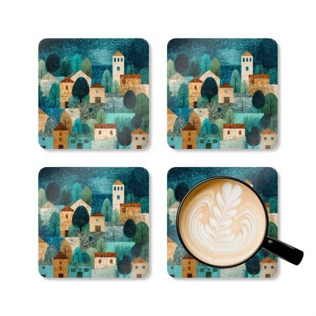 Corkwood Coaster Set with Scenic Village Design, Rustic Home Decor, Perfect Housewarming Gift, Eco-Friendly Drink Coasters, Coffee [...]