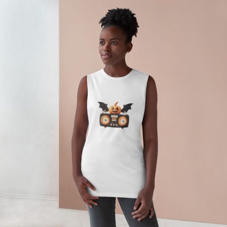 Halloween Music Tank Top, Unisex Barnard Tank, Spooky Vibes, Pumpkin Design, Perfect for Fall, Casual Wear, Halloween Party