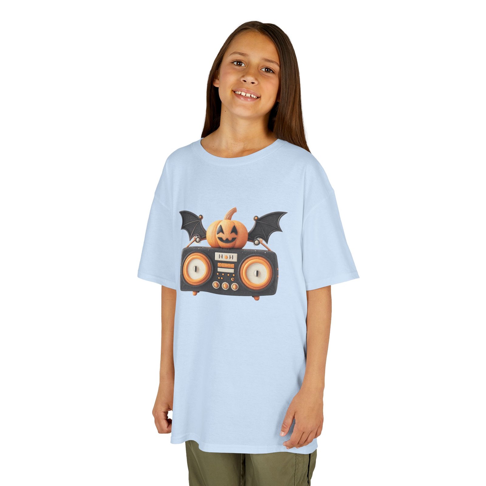 Halloween Pumpkin Boombox Kids Tee, Fun Graphic Tee, Kids Halloween T-Shirt, Spooky Season Gift, Cute Trick or Treat Shirt - Image 6