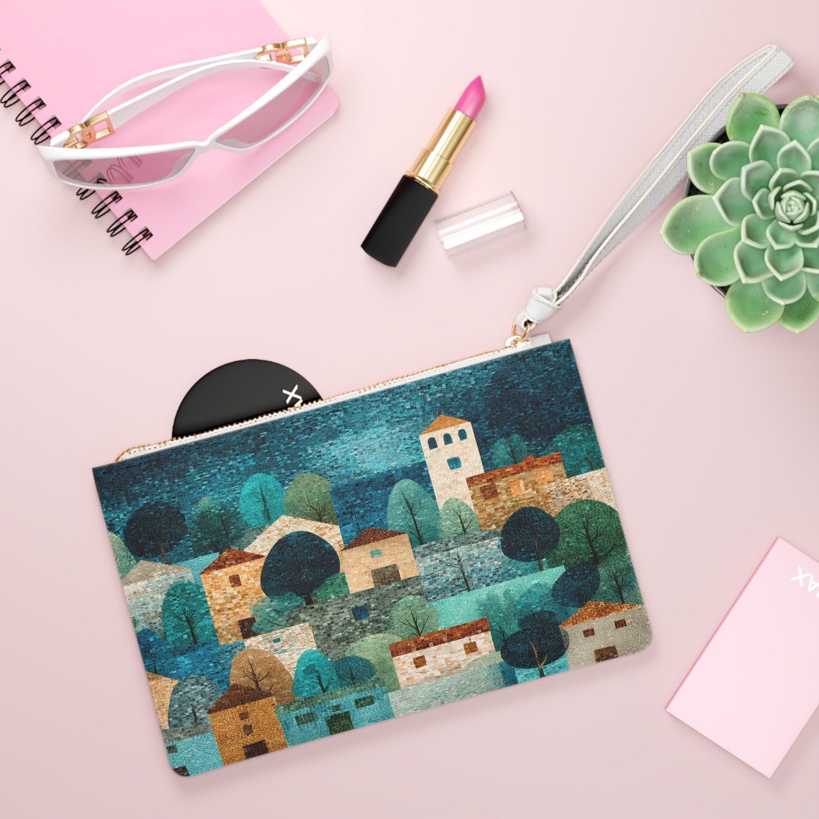 Artistic Clutch Bag - Colorful Landscape Print, Versatile Travel Organizer, Perfect for Parties, Gifts, and Everyday Use