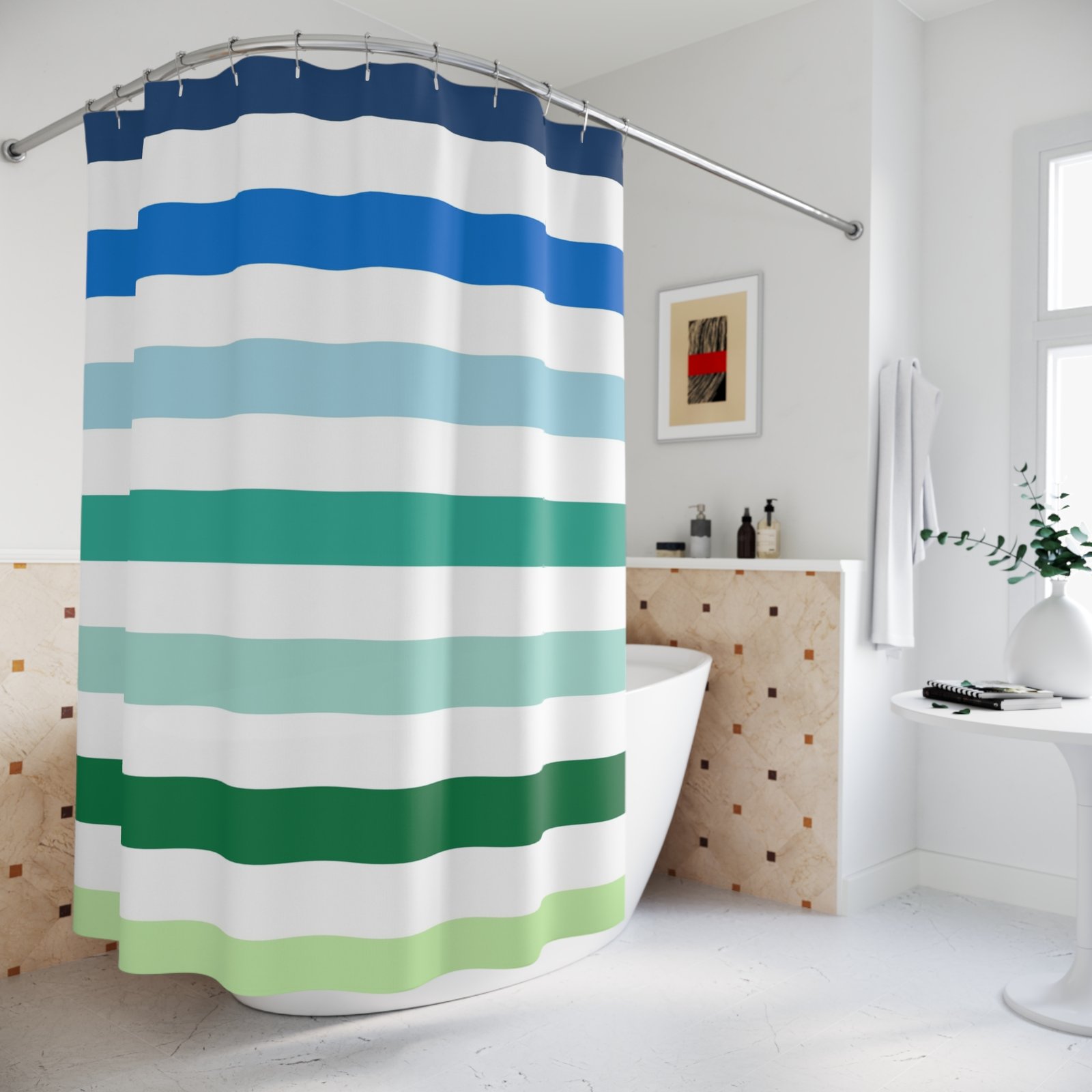 Coastal Striped Shower Curtain, Nautical Home Decor, Beach House Bathroom, Colorful Curtains, Spa Vibe for Relaxing Spaces - Image 4