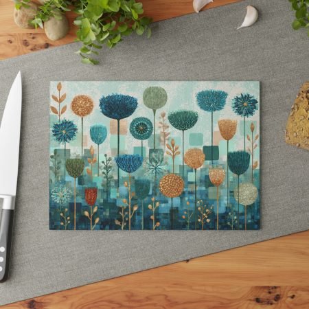 Floral Glass Cutting Board, Decorative Kitchen Utensil, Unique Gift for Chefs, Colorful Kitchen Decor, Housewarming Present