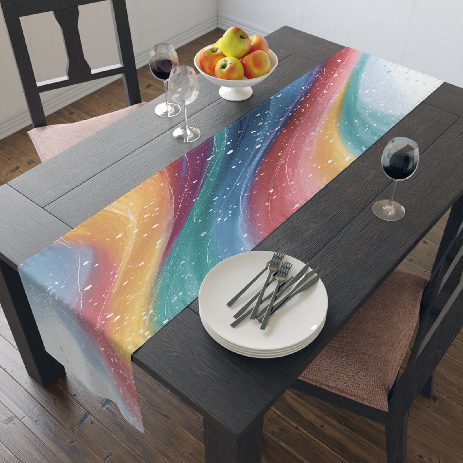 Colorful Abstract Table Runner, Vibrant Cotton & Poly Table Decor, Holiday Dining Table Accent, Kitchen or Event Use, Modern Centerpiece