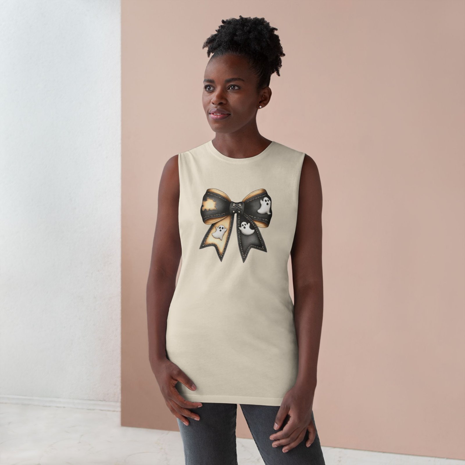 Ghost Bow Halloween Tank | Unisex Ghost-Themed Shirt, Spooky Party Outfit, Fall Fashion, Halloween Costume Top, Casual Wear - Image 3