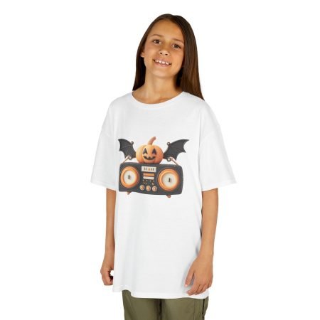 Halloween Pumpkin Boombox Kids Tee, Fun Graphic Tee, Kids Halloween T-Shirt, Spooky Season Gift, Cute Trick or Treat Shirt