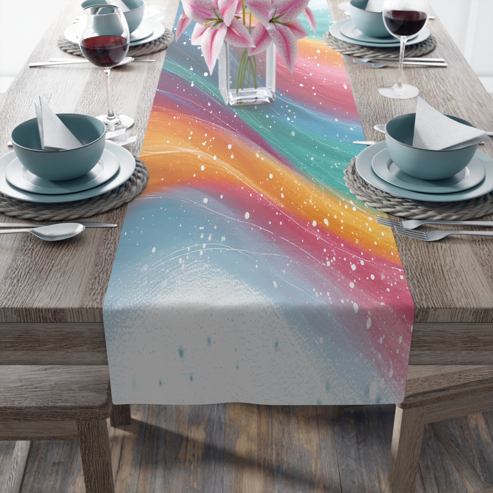 Colorful Abstract Table Runner, Vibrant Cotton & Poly Table Decor, Holiday Dining Table Accent, Kitchen or Event Use, Modern Centerpiece - Image 2