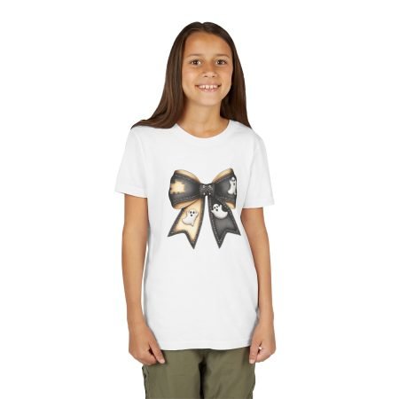 Ghostly Bow Youth Tee - Halloween Tee, Kids Short Sleeve Shirt, Spooky Shirt, Fall Fashion, Cute Ghost T-Shirt