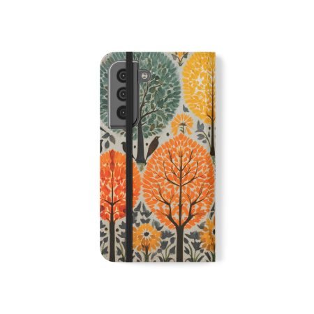 Colorful Tree Pattern Flip Case for Smartphones, Fall Aesthetic Phone Cover, Gift for Nature Lovers, Stylish Wallet Case, Eco-Friendly