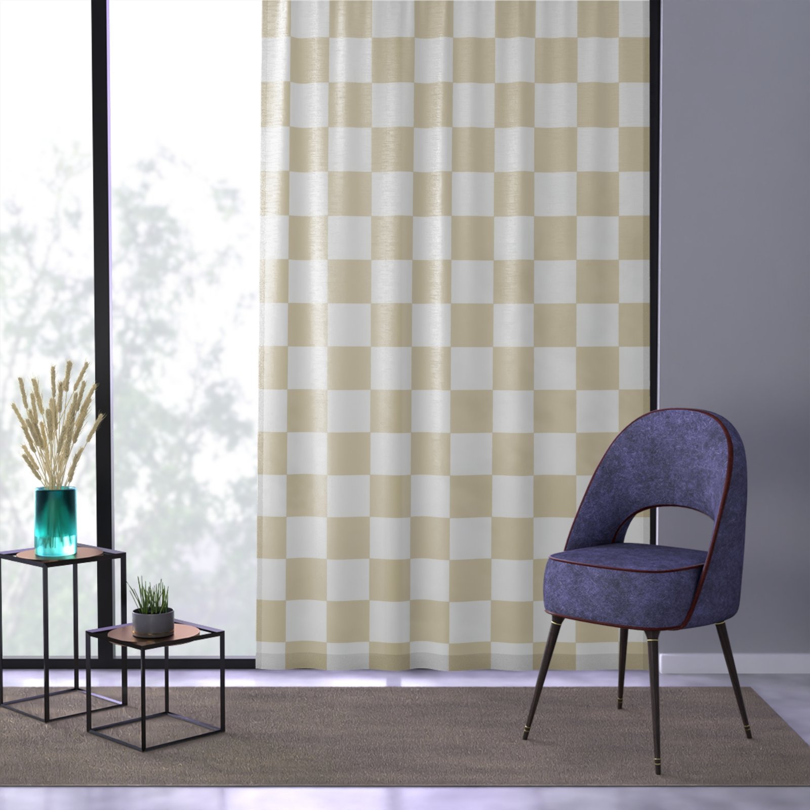 Chic Checkered Window Curtain, Elegant Home Decor, Light Filtering Drapes, Modern Interior Design, Living Room, Bedroom, Boho Style - Image 3