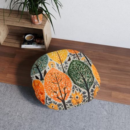 Vibrant Nature-Inspired Tufted Floor Pillow, Cozy Home Decor, Round Cushion for Living Room, Fall Decor, Gift for Nature Lovers