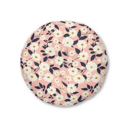 Chic Floral Tufted Floor Pillow, Cozy Home Decor, Round Cushion, Boho Style, Living Room Accent, Gift for Garden Lovers