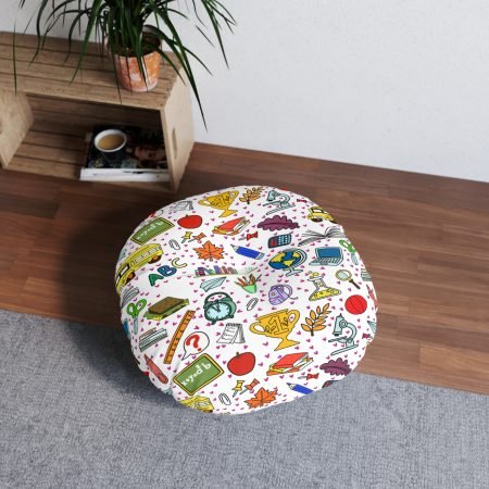 Fun School-Themed Tufted Floor Pillow, Round - Perfect for Kids' Rooms, Educational Decor, Playrooms, Gift for Teachers, Cozy Seating!
