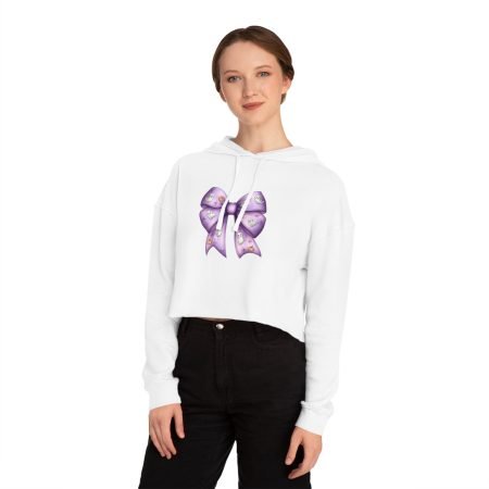 Purple Bow Women's Cropped Hoodie | Cute Sweatshirt for Casual Wear, Gifts, Spring Style, Birthday Celebrations, Trendy Outfits