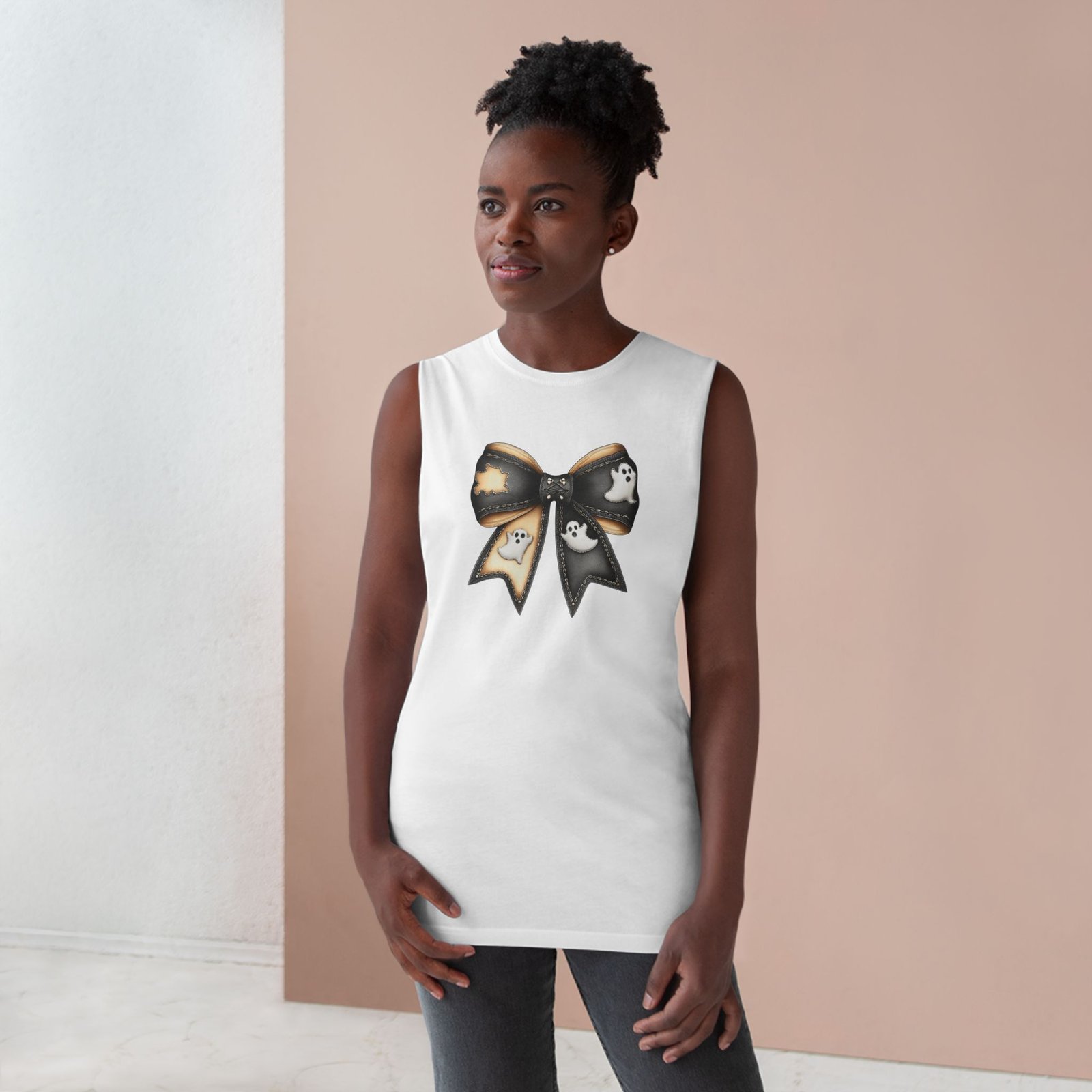 Ghost Bow Halloween Tank | Unisex Ghost-Themed Shirt, Spooky Party Outfit, Fall Fashion, Halloween Costume Top, Casual Wear