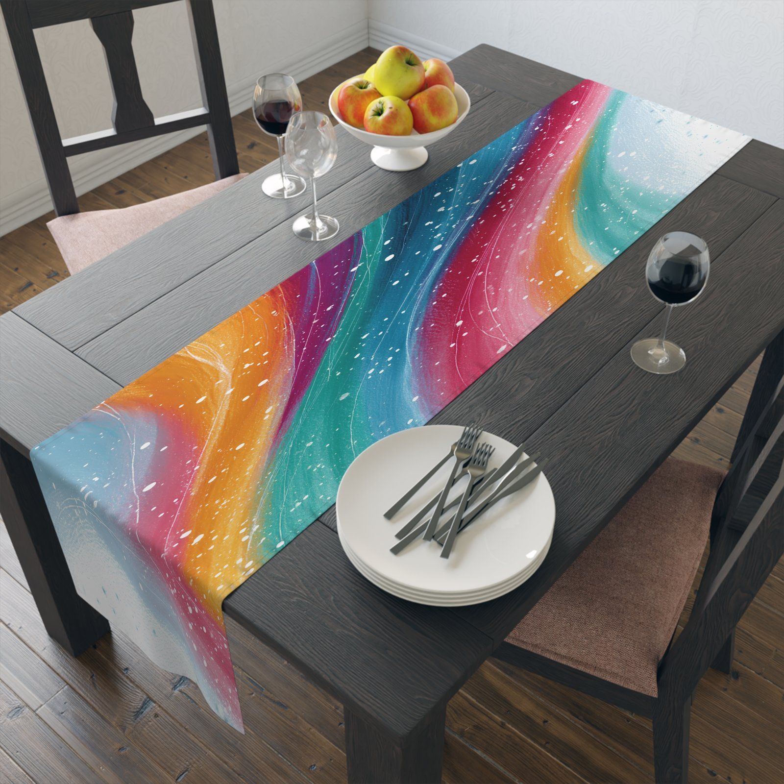 Colorful Abstract Table Runner, Vibrant Cotton & Poly Table Decor, Holiday Dining Table Accent, Kitchen or Event Use, Modern Centerpiece - Image 3