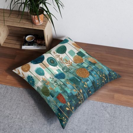 Bohemian Flower Tufted Floor Pillow | Cozy Home Decor, Living Room Accent, Boho Throw Cushion, Floral Art Pillow