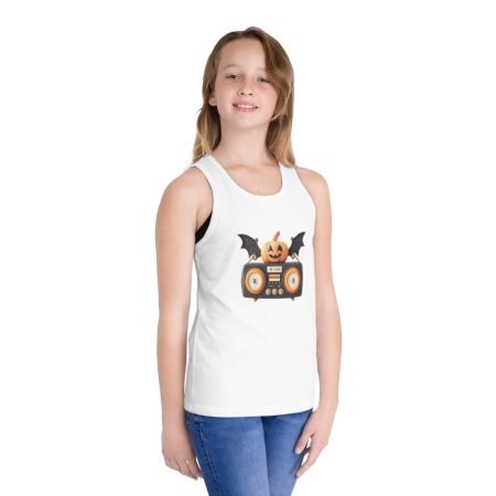 Halloween Kid's Jersey Tank Top with Pumpkin and Bat Design, Halloween Costume, Party Wear, Summer Tee, Spooky Gift Idea