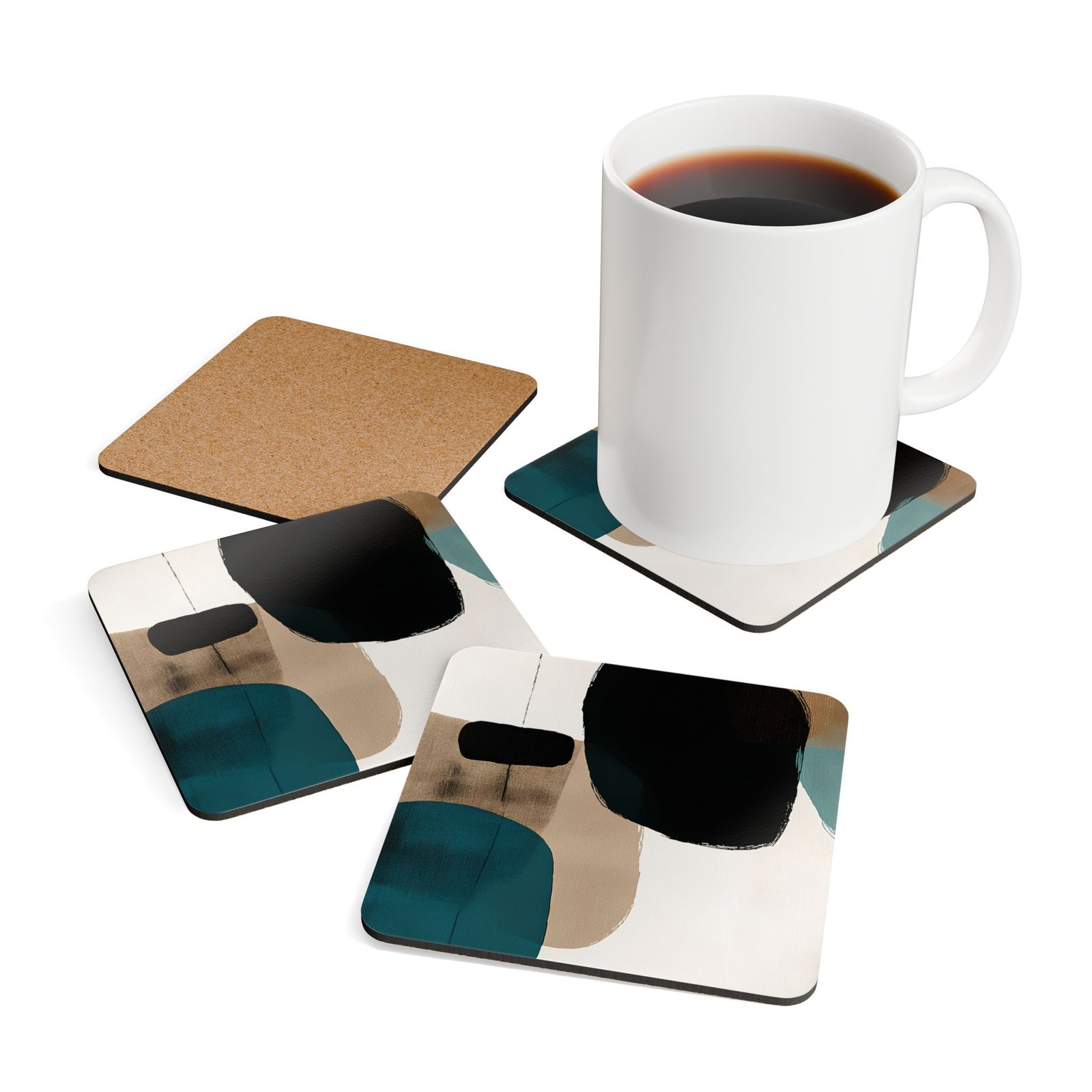 Artistic Cork Coaster Set, Modern Drink Coasters, Abstract Home Decor, Eco-Friendly Coaster Gift, Unique Table Accessories - Image 4